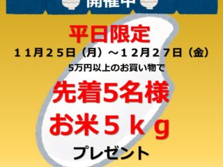 平日限定【お米プレゼントキャンペーン】開催中