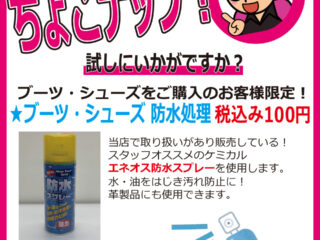 ちょこナップ！！ブーツシューズにおすすめのケミカルをお試し価格で体験しませんか？